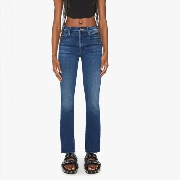 MOTHER High-Rise Straight Leg Jeans - Blue - High Waisted Rascal Sneak Fray - 27 - Picture 2 of 9